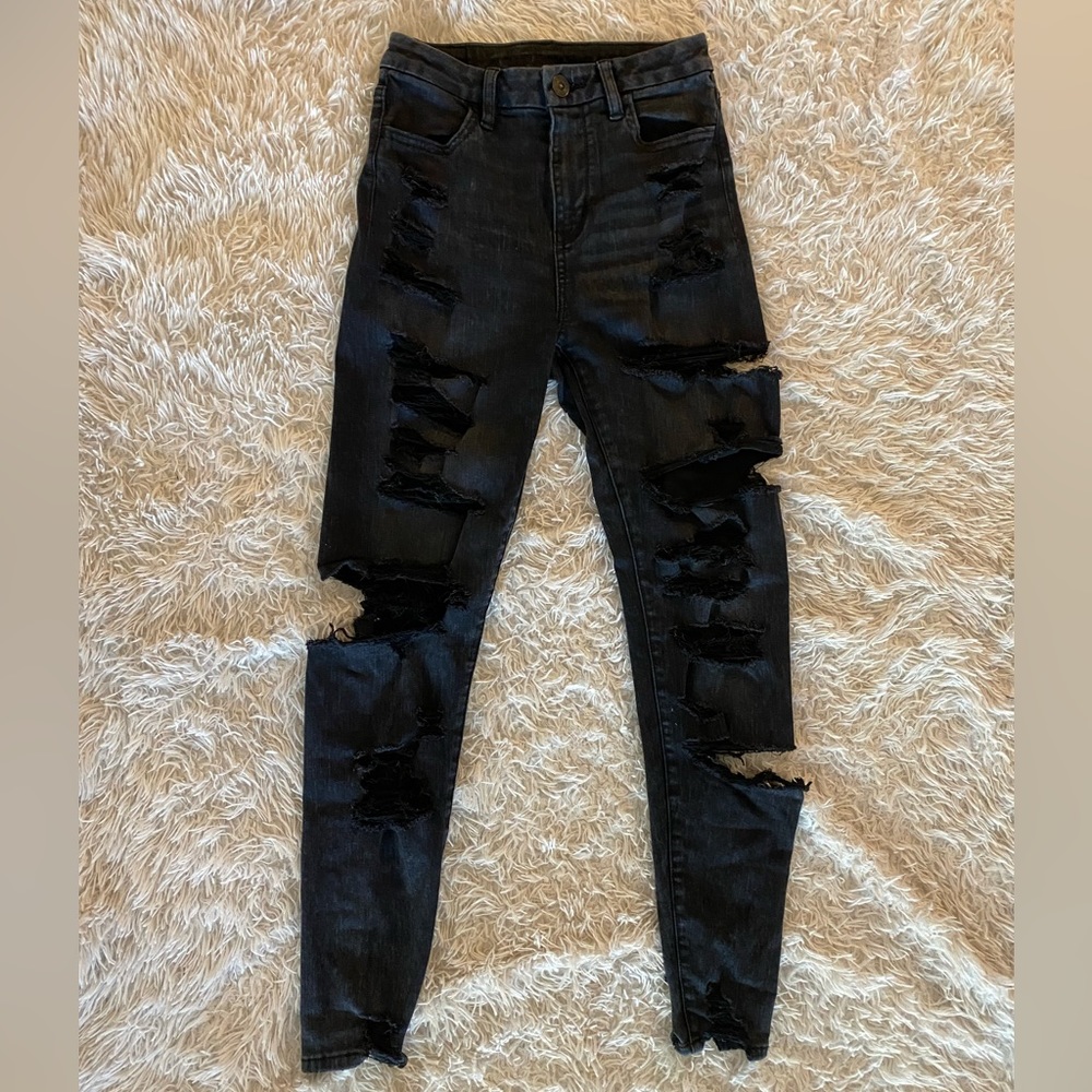 American Eagle Black Denim Distressed Jeggings